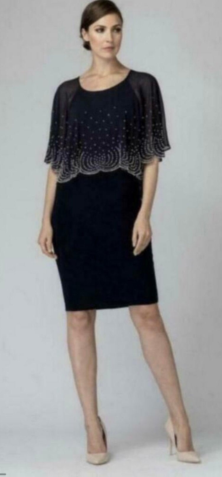 Ribkoff elegante jurk donkerblauw met steentjes detail 38, Maat 38/40 (M), Nieuw, Onder de knie, Verzenden