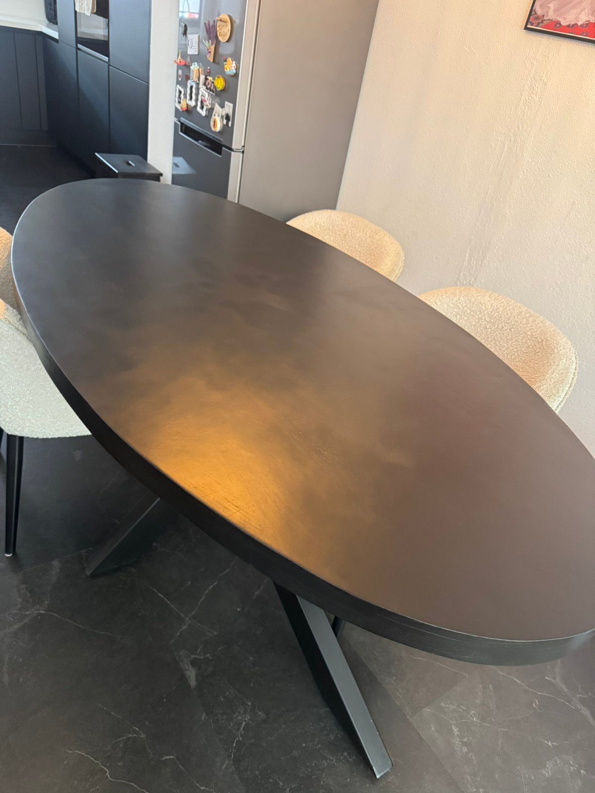 Zwarte ovale eettafel 180x90 cm, Ophalen, 50 tot 100 cm, Zo goed als nieuw, 150 tot 200 cm