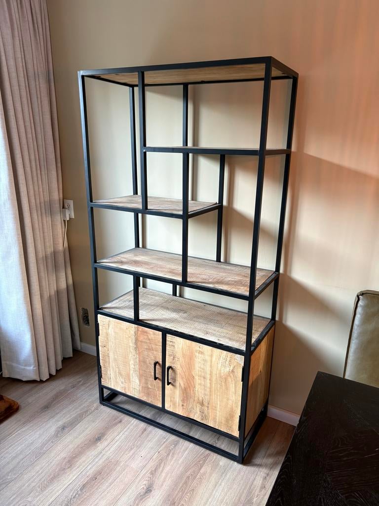 Industriële Boekenkast met Opbergruimte - 90x40x180 cm, Huis en Inrichting, Gebruikt, Metaal, 150 tot 200 cm, 25 tot 50 cm