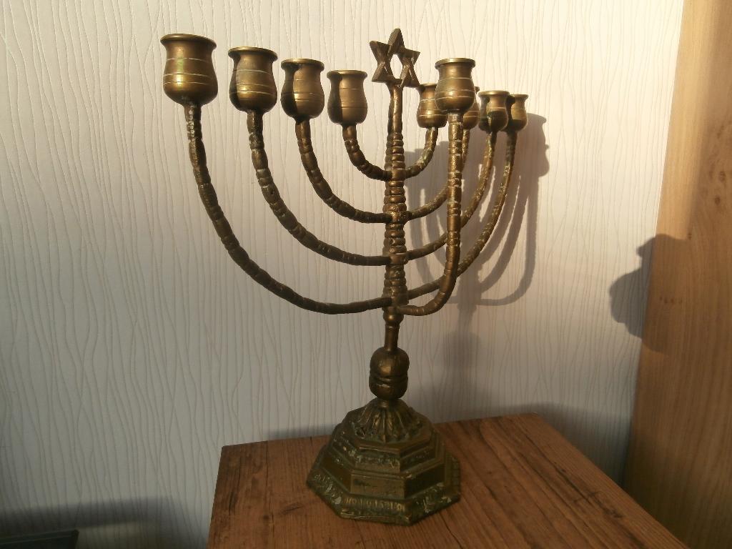 Antieke Bronzen Joodse Kandelaar  34 cm., Antiek en Kunst, Antiek | Kandelaars, Ophalen of Verzenden, Koper of Brons