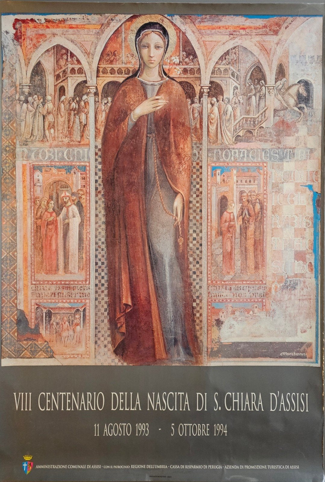 Originele Assisi jubileumposter Santa Chiara 1993-1994, Ophalen of Verzenden, Gebruikt