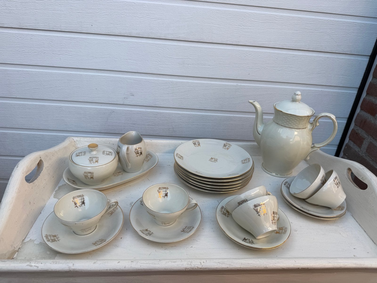 Vintage Porseleinen Theeservies met Gouden Accent, Jaren '50, Ophalen of Verzenden