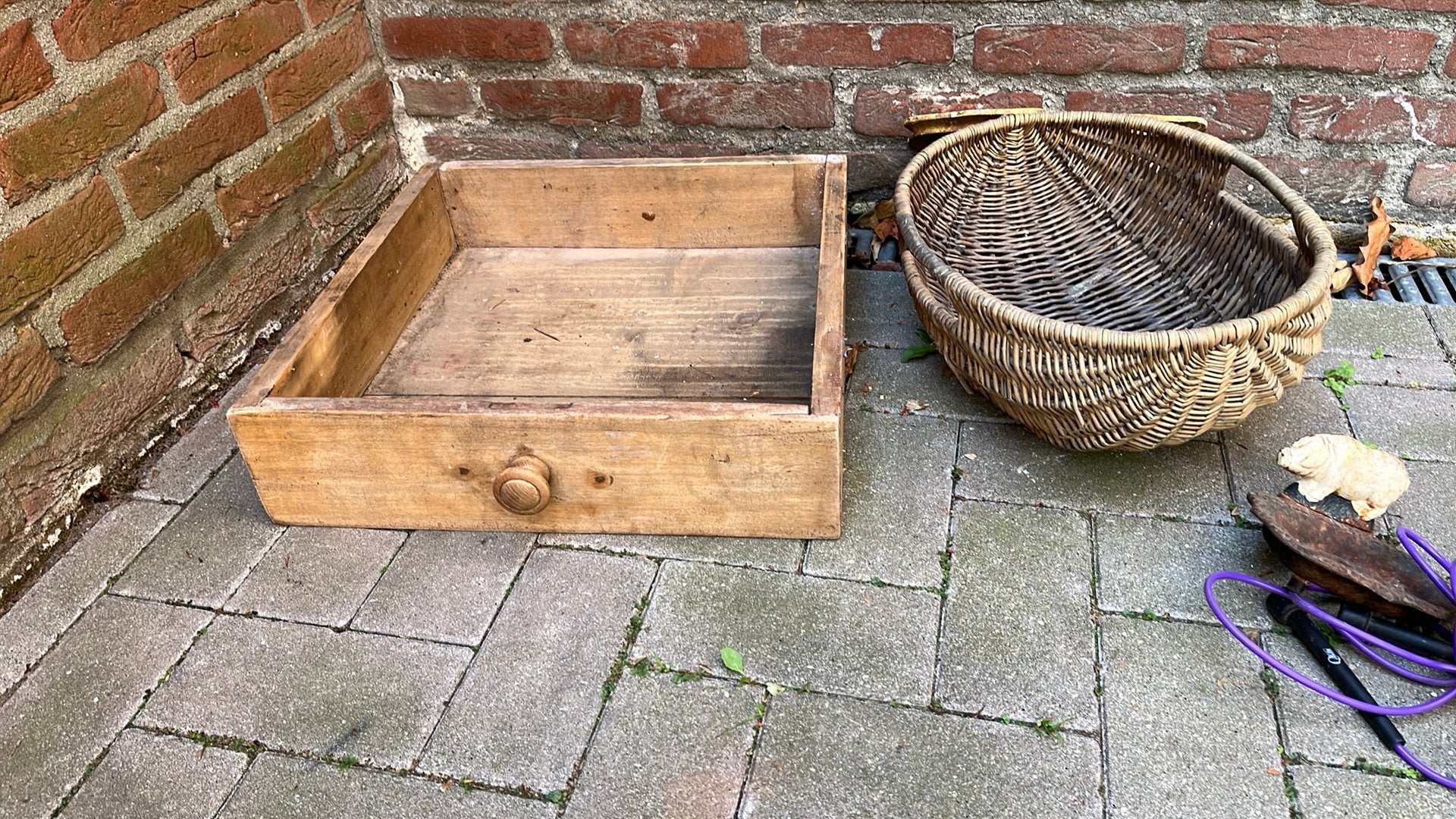 Twee houten lades en een mandje, Antiek en Kunst, Ophalen
