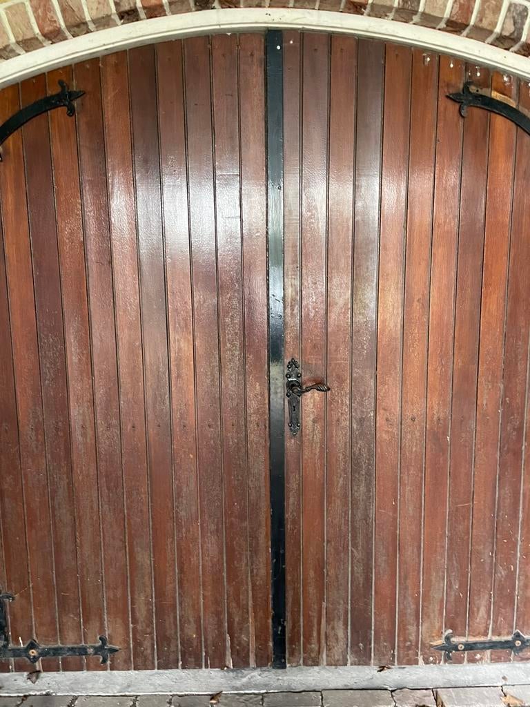 Garage deuren massief (eiken) hout, Doe-het-zelf en Verbouw, Deuren en Horren, Ophalen, Gebruikt, Garagedeur, 200 tot 215 cm