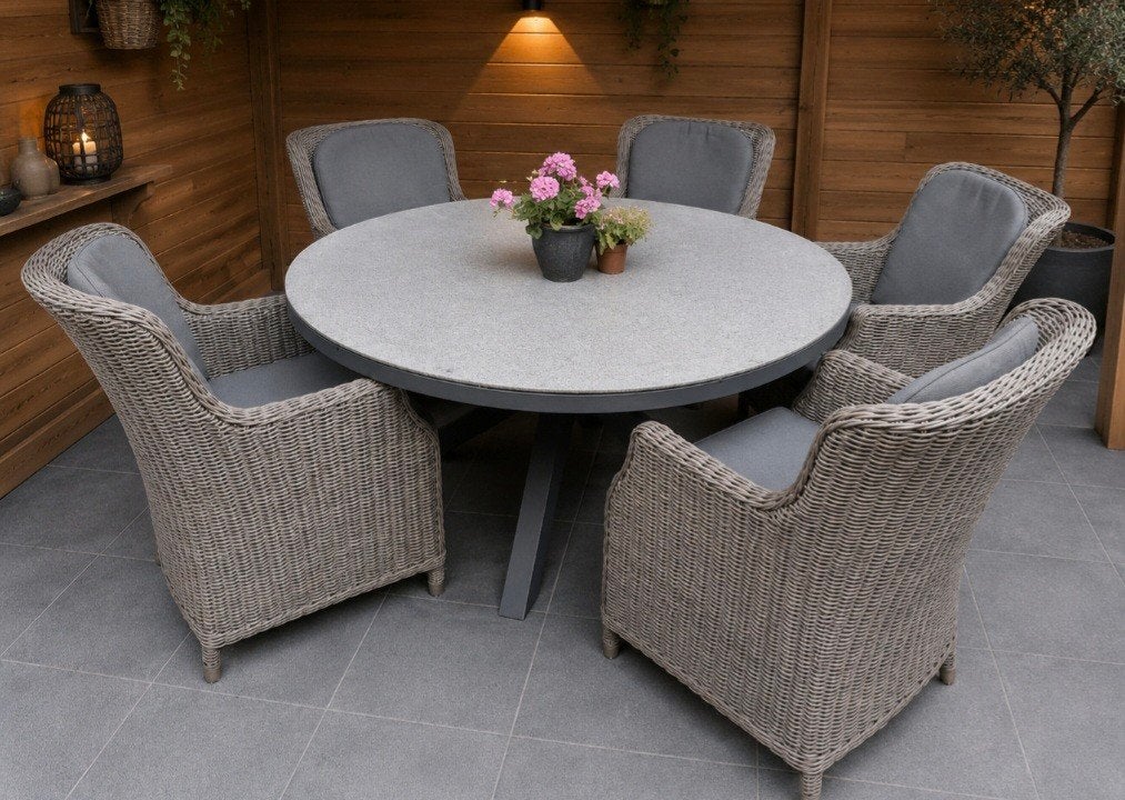 Luxe 4SO Tuinset: Ronde Tafel (160cm) met 5 Stoelen - ZGAN!, Ophalen, Zo goed als nieuw