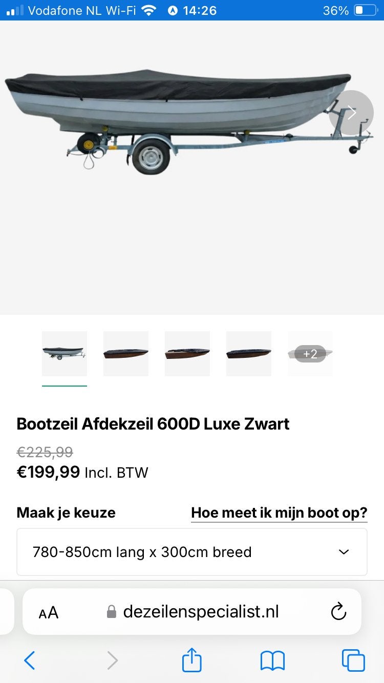Bootzeil Afdekzeil 600D Luxe Zwart 780-850cm x 300cm, Watersport en Boten, Ophalen of Verzenden, Nieuw, Overige typen