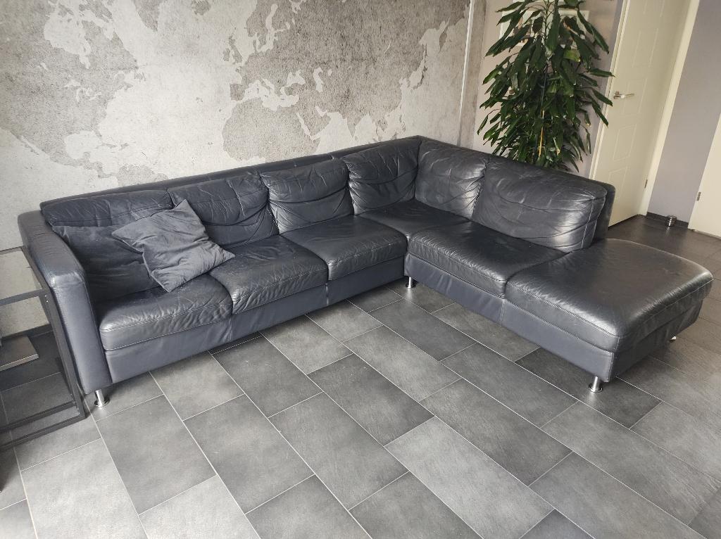 Gratis leren hoekbank, Huis en Inrichting, Banken | Bankstellen, Gebruikt, Hoekbank, Vierpersoons of meer, 250 tot 300 cm, 150 cm of meer