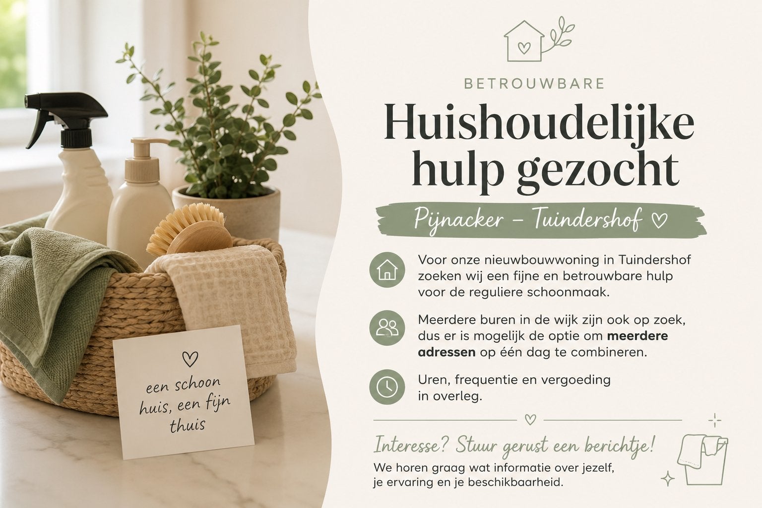 Gezocht: betrouwbare huishoudelijke hulp – Pijnacker, Vanaf 10 jaar, Overige vormen