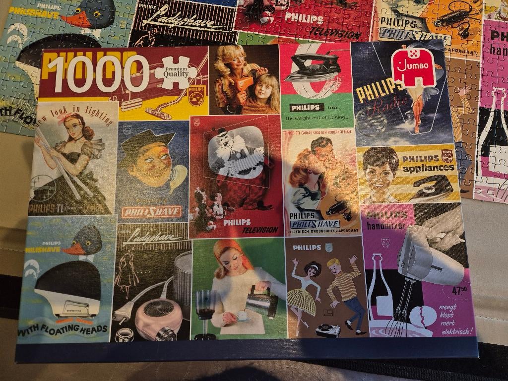 Jumbo puzzel nostalgische Philips reclame, Ophalen of Verzenden, 500 t/m 1500 stukjes, Zo goed als nieuw, Legpuzzel