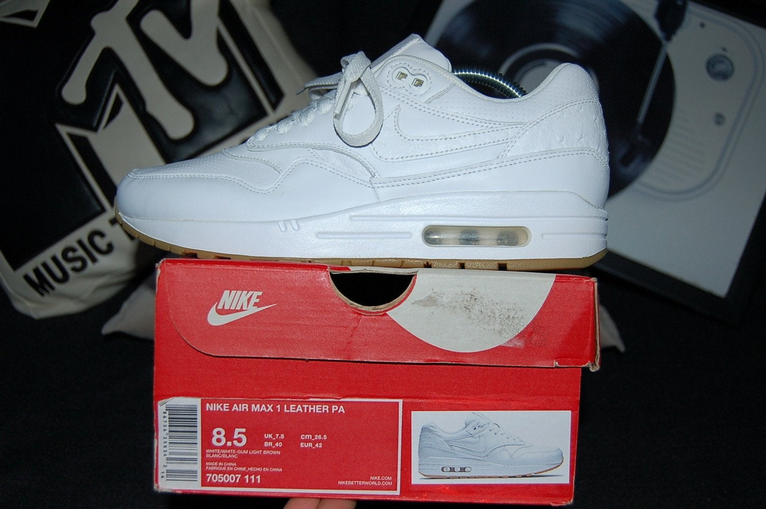 Nike Air Max 1 Leather PA 'White Gum'  (ostrich) 42, Wit, Ophalen of Verzenden, Sneakers of Gympen, Zo goed als nieuw