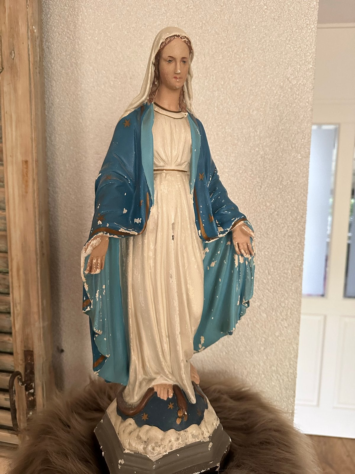 Antiek Mariabeeld -- Blauw/Wit 50 h/20 b, Antiek en Kunst, Ophalen