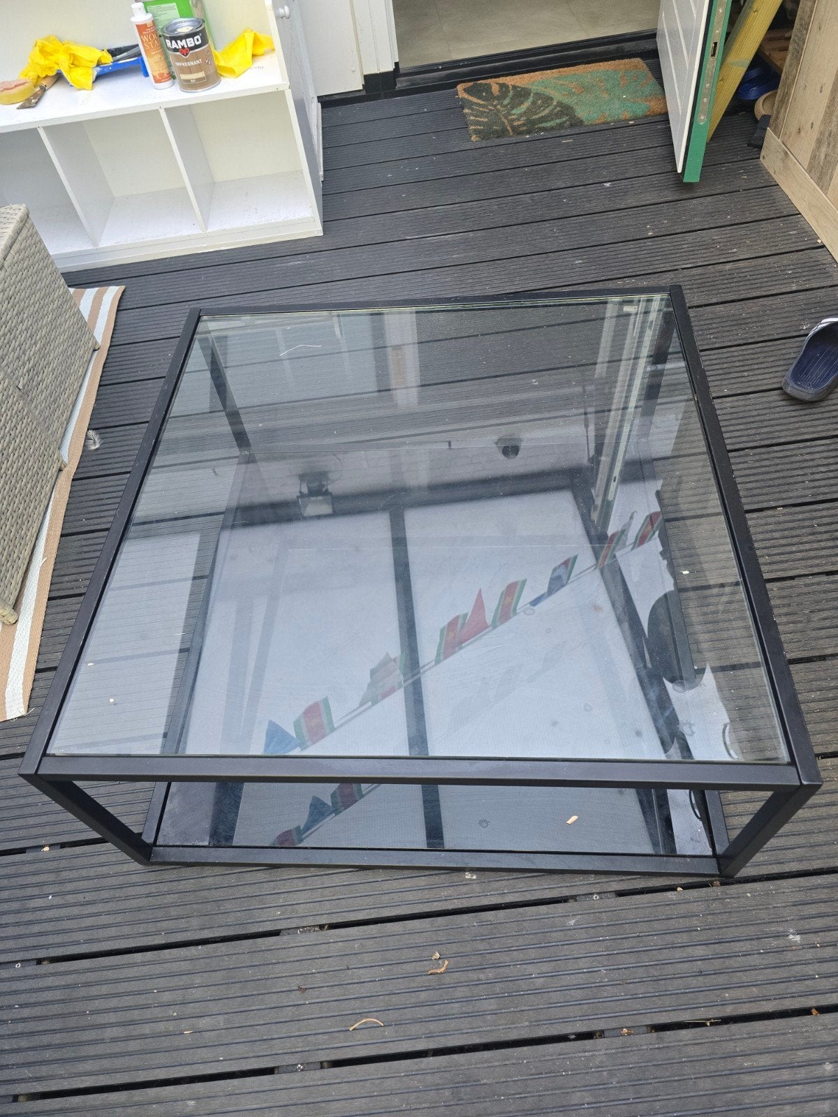 Glazen salontafel met zwart onderblad - 80x80 cm, Ophalen, Gebruikt, 50 tot 100 cm, Vierkant