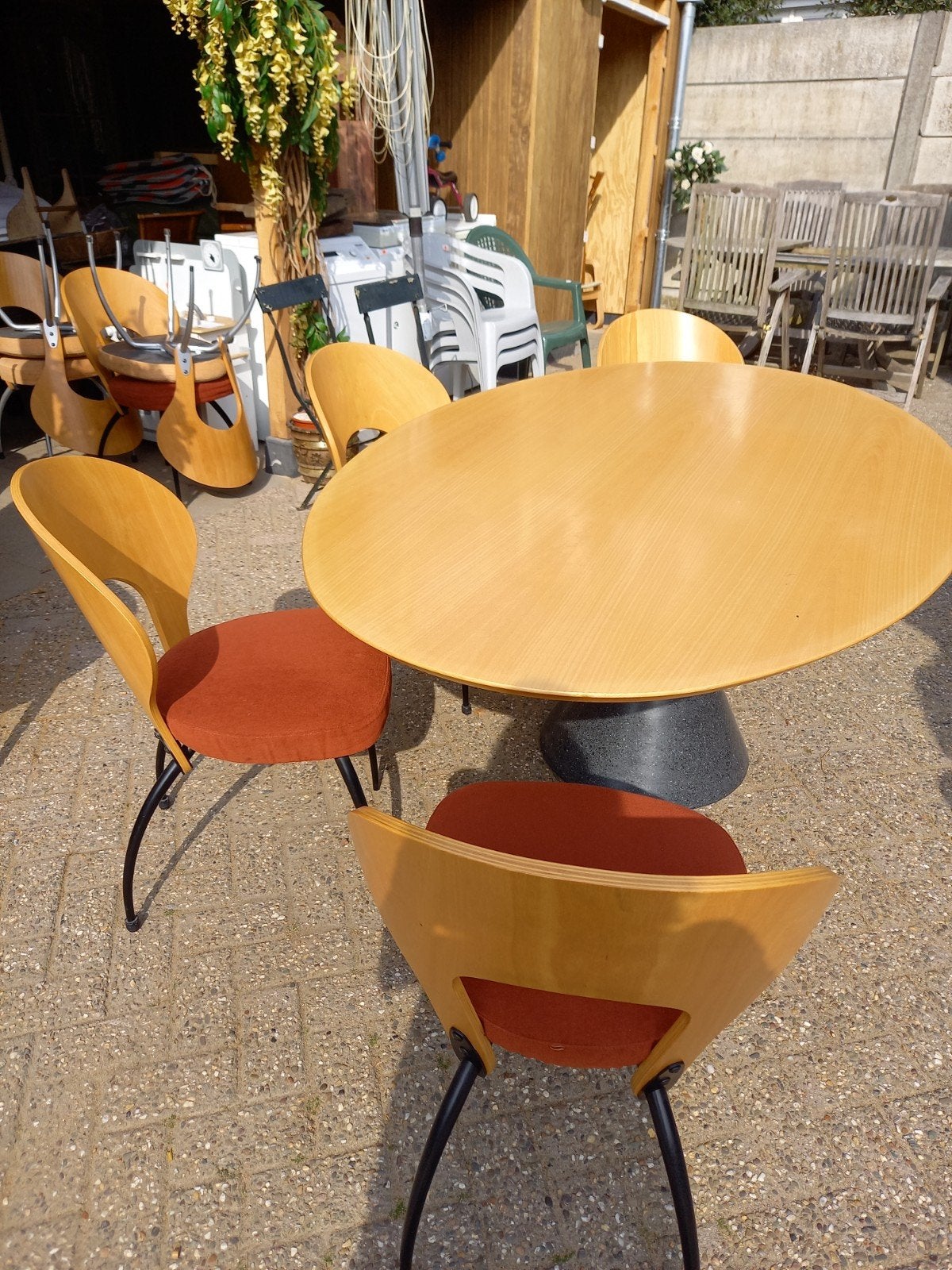 6 stoelen + tafel Design, Ophalen, Gebruikt, Overige kleuren, Stof