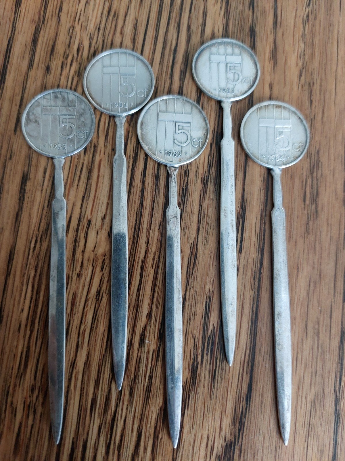 5 Vintage cocktailprikkers met Beatrix stuivers (1982-1984), Ophalen of Verzenden
