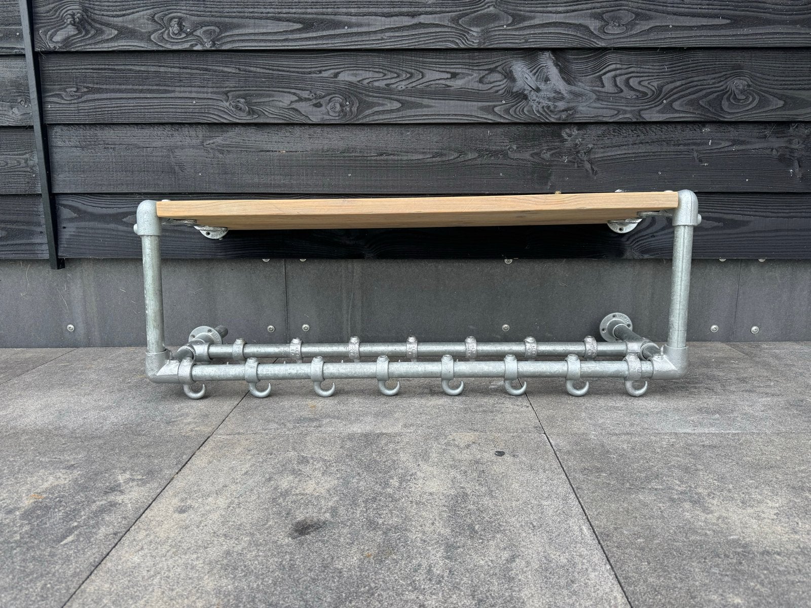 Industriële wandkapstok van steigerbuis en -hout, Zo goed als nieuw, Minder dan 100 cm, Metaal, Ophalen