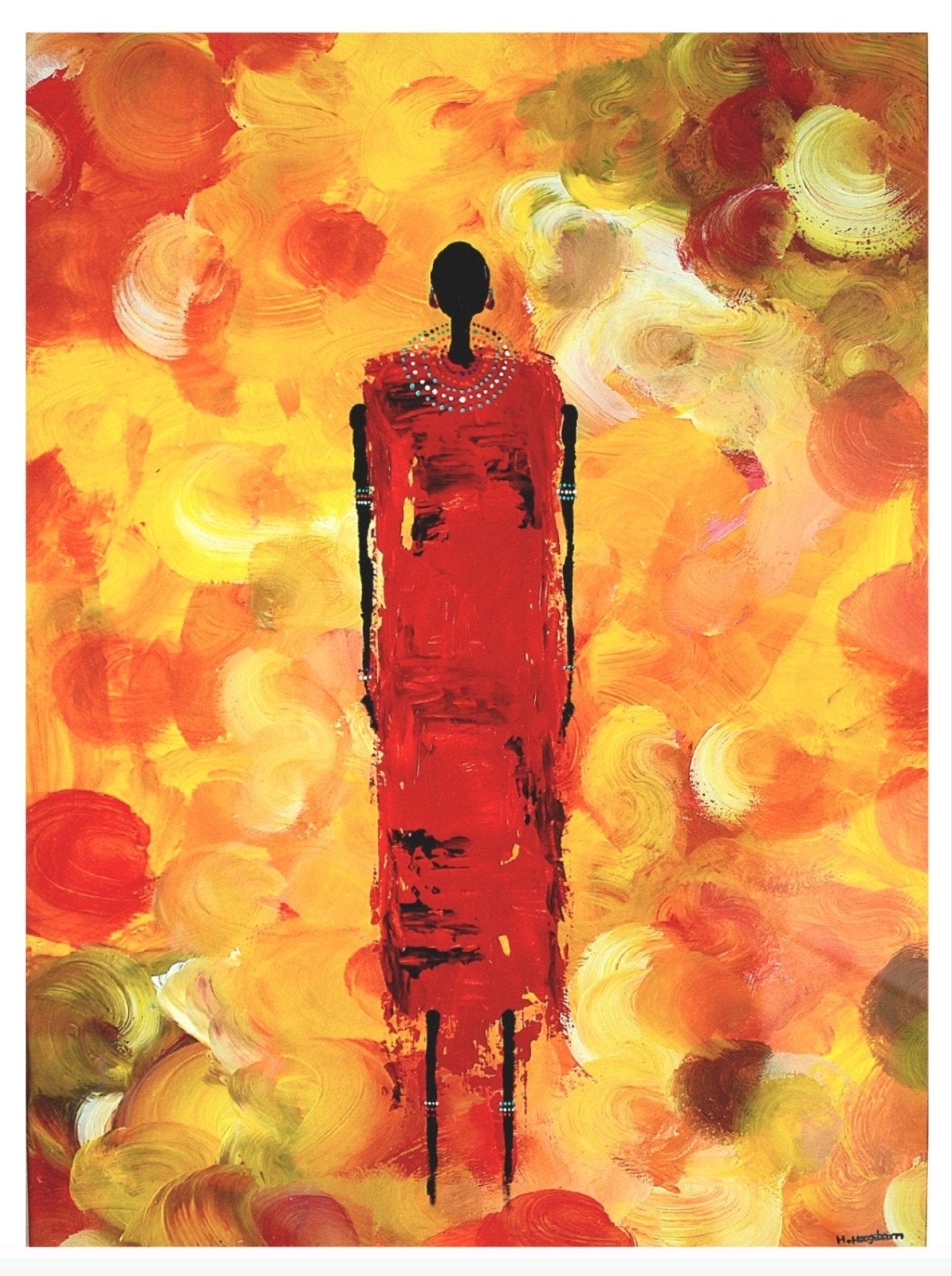 Origineel Vrouw In Afrikaanse Stijl Kunst Schilderij, Papier/karton, Ophalen of Verzenden, Passe-partout, Figuren