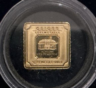Geiger Edelmetalle 1g Fijngoud 999.9 Baar in Capsule, Ophalen of Verzenden, Goud