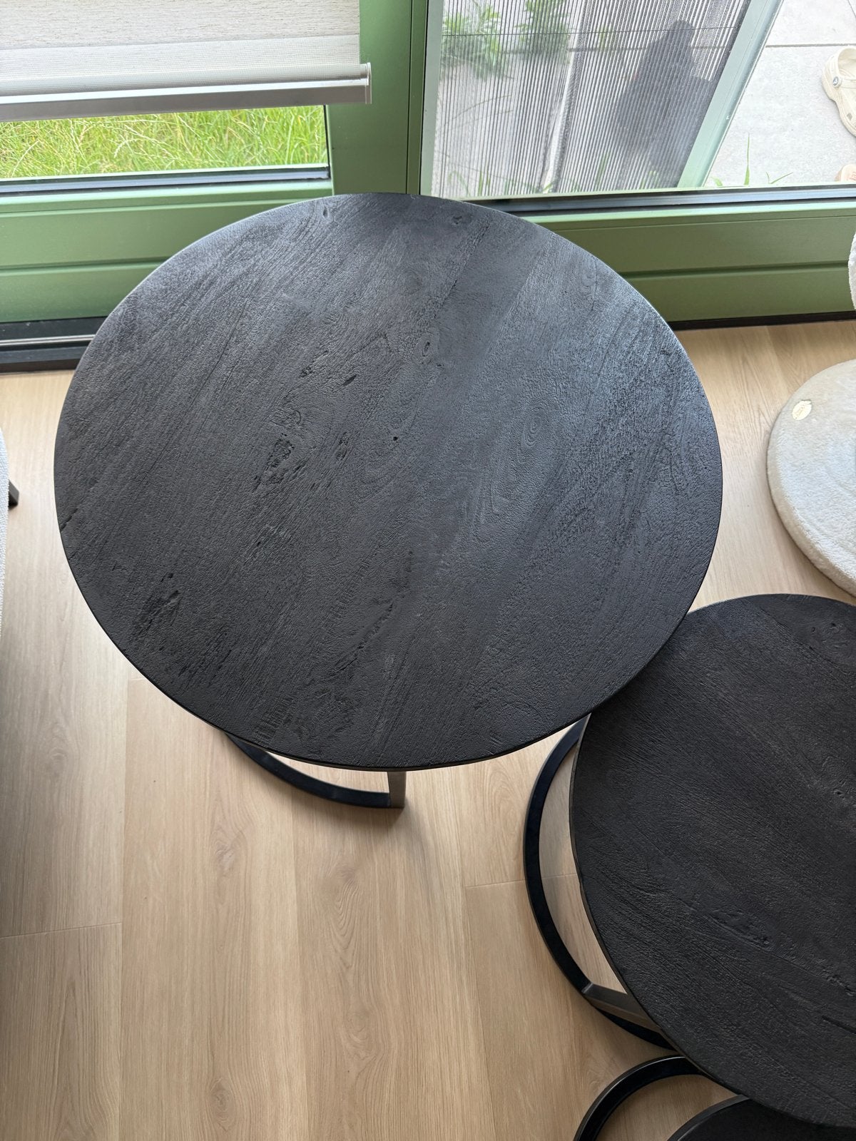 Salontafel set - Zwart hout en metaal, Huis en Inrichting, Tafels | Salontafels, Ophalen, Gebruikt, Rond, 50 tot 100 cm