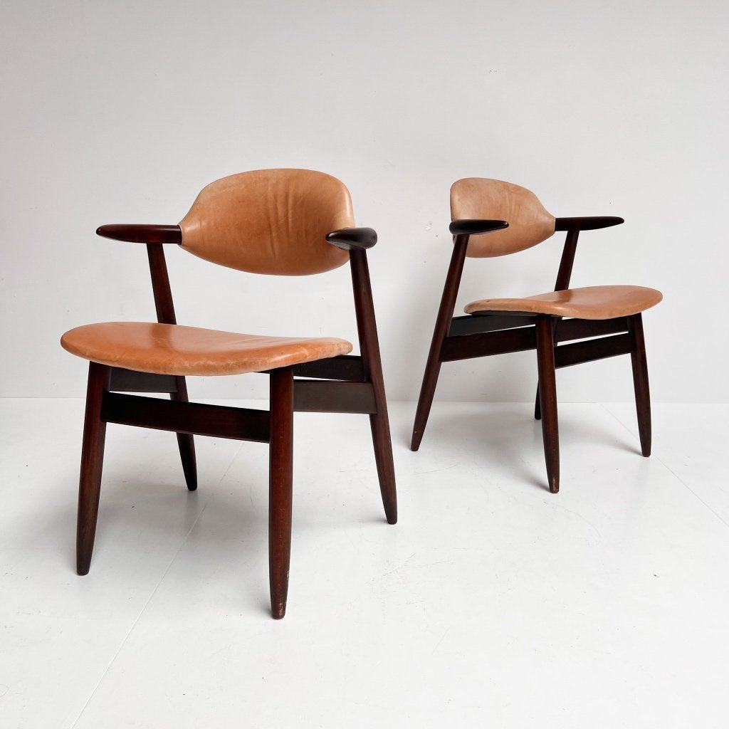 Cognackleurige lederen cowhorn chair, 1970’s, Gebruikt, Bruin, Vintage, Ophalen of Verzenden