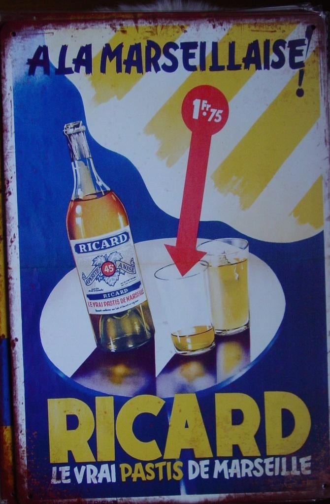 RICARD REKLAME -METAAL-, Ophalen of Verzenden, Gebruikt, Reclamebord