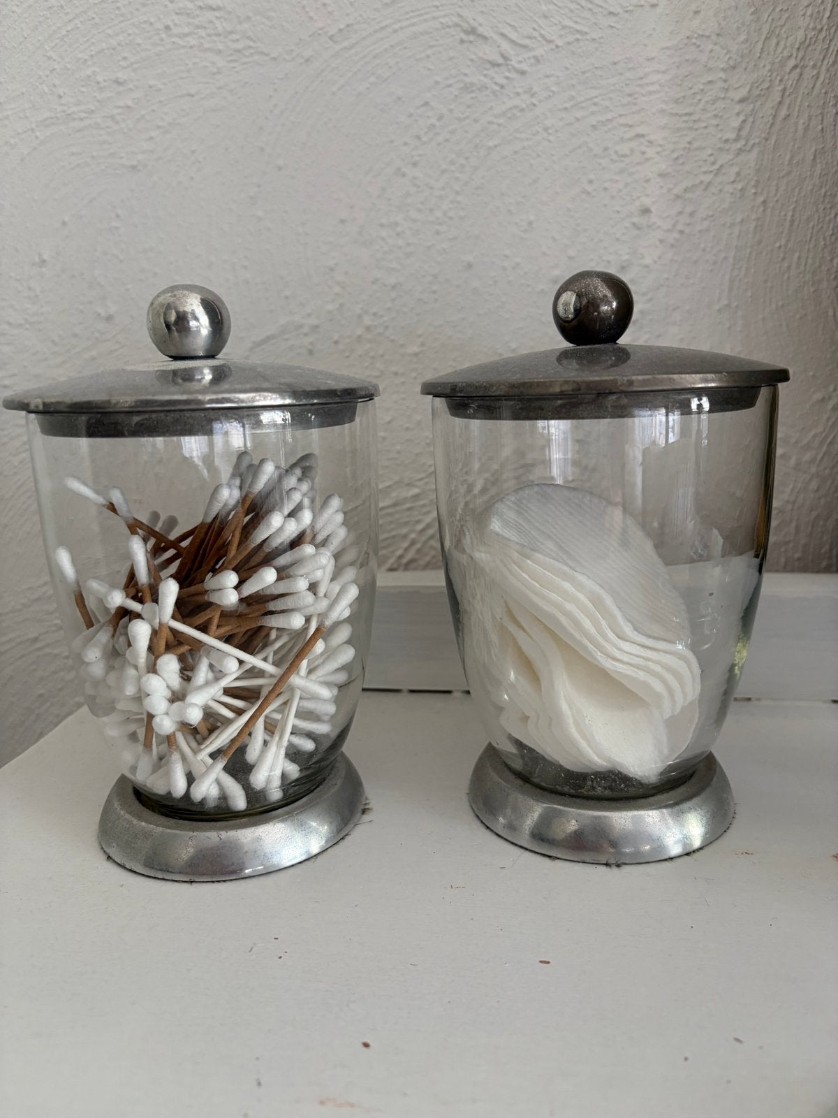 Set van 2 vintage glazen potten met metalen deksels, Antiek en Kunst, Ophalen