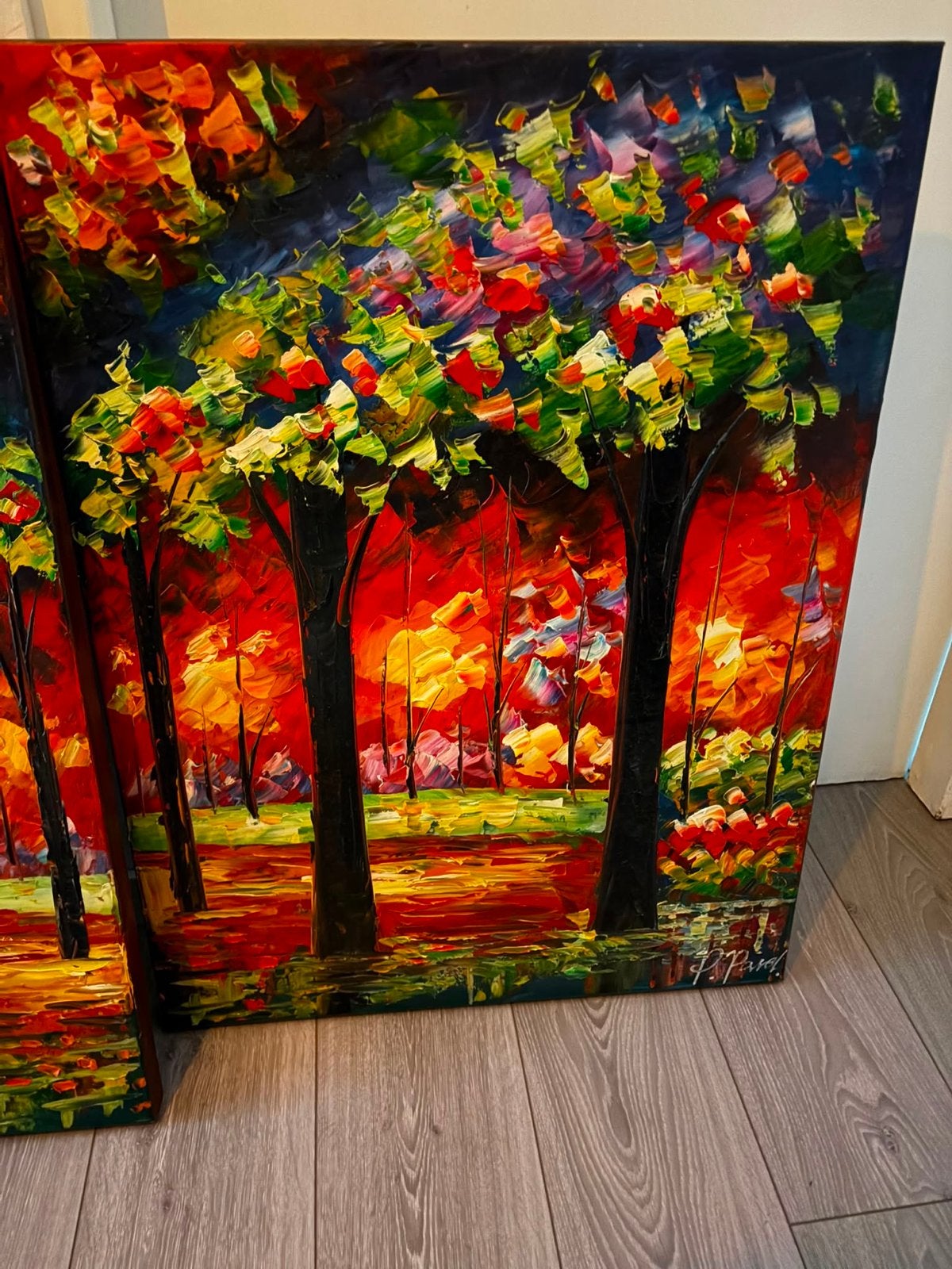 Prachtig 3-luik Schilderij: Kleurrijk Boslandschap, Antiek en Kunst, Ophalen