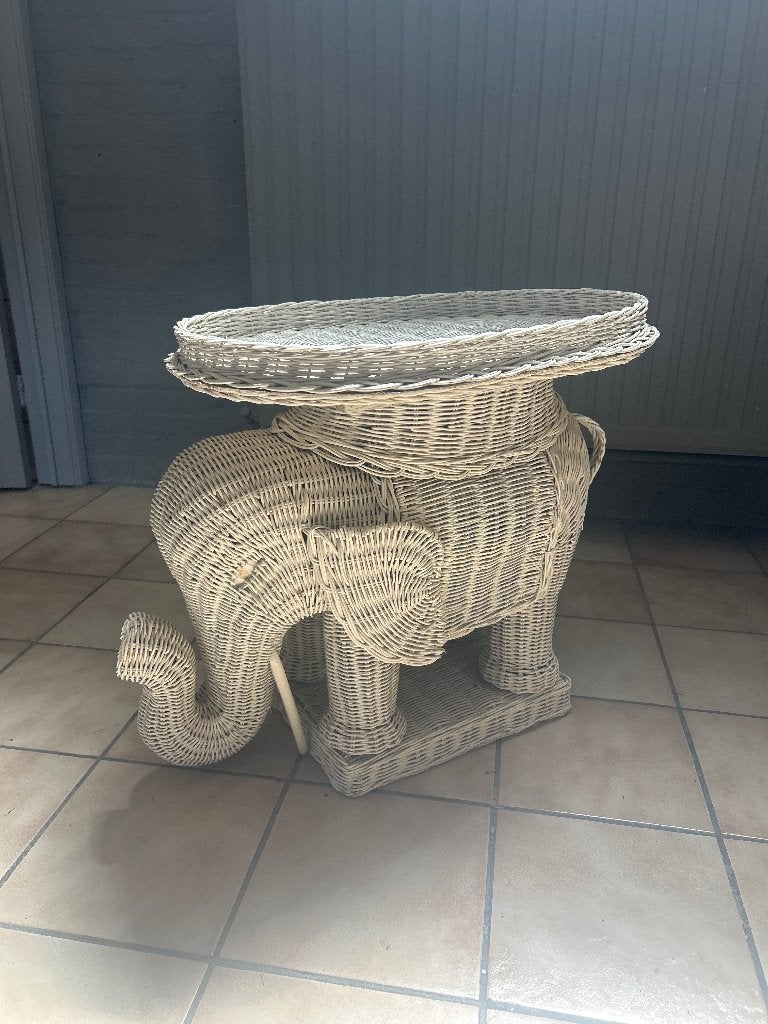 vintage Rotan olifant wit tafeltje, Ophalen of Verzenden, Huis en Inrichting
