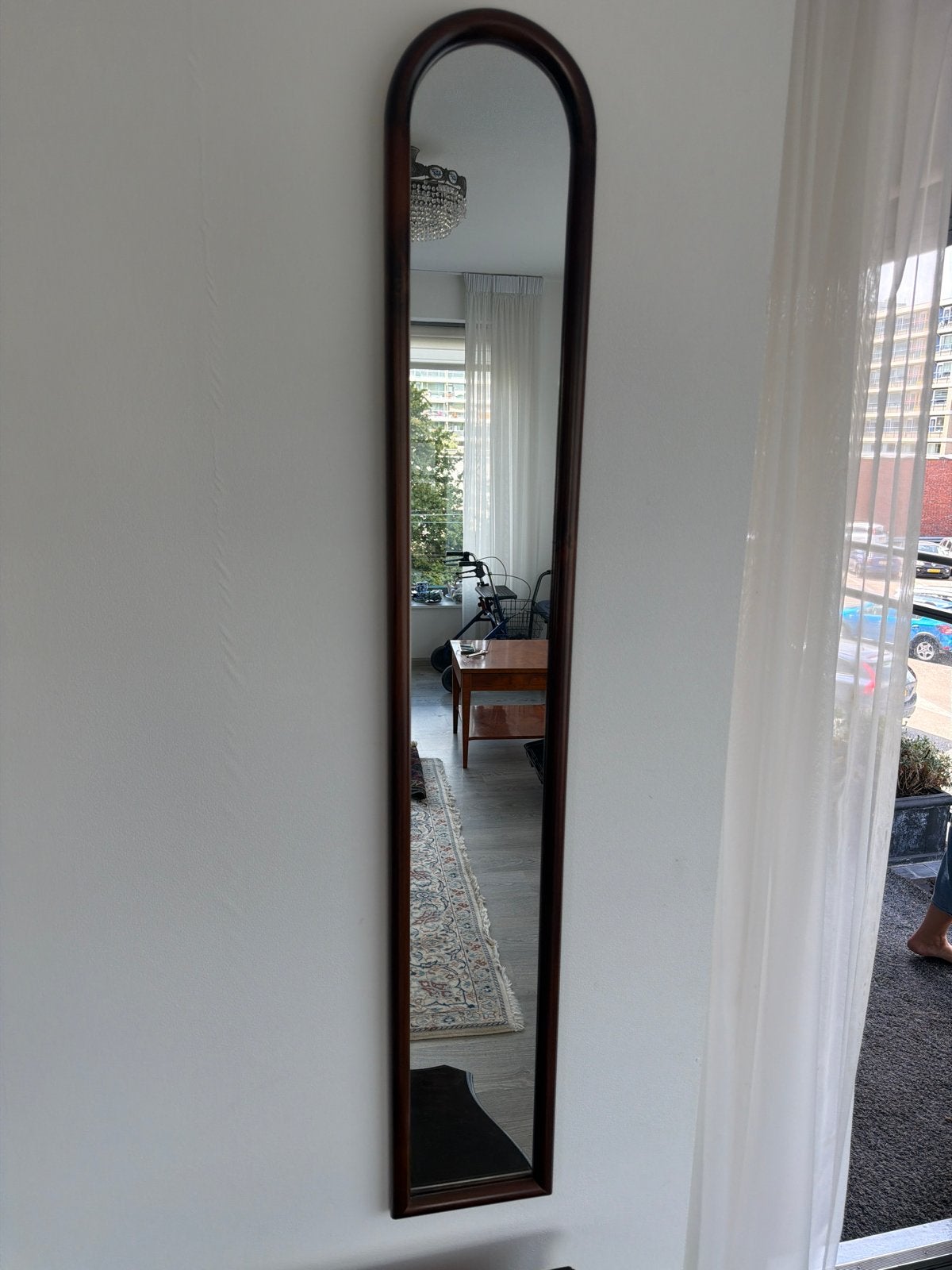 Lange spiegel met houten lijst, Ophalen, Minder dan 50 cm, Gebruikt, 200 cm of meer