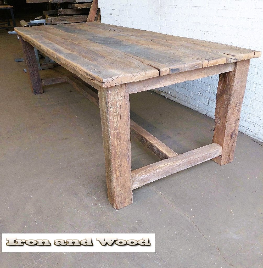Oud eiken stoere barnwood of wagonplanken maatwerk eettafels, Ophalen, Nieuw, Hout