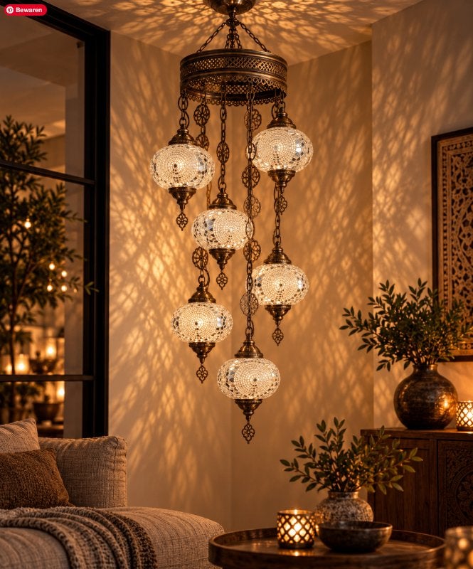 Mozaïek Hanglamp - 120-140cm Hoogte, E14 (klein), Nieuw, Ophalen of Verzenden, Glas