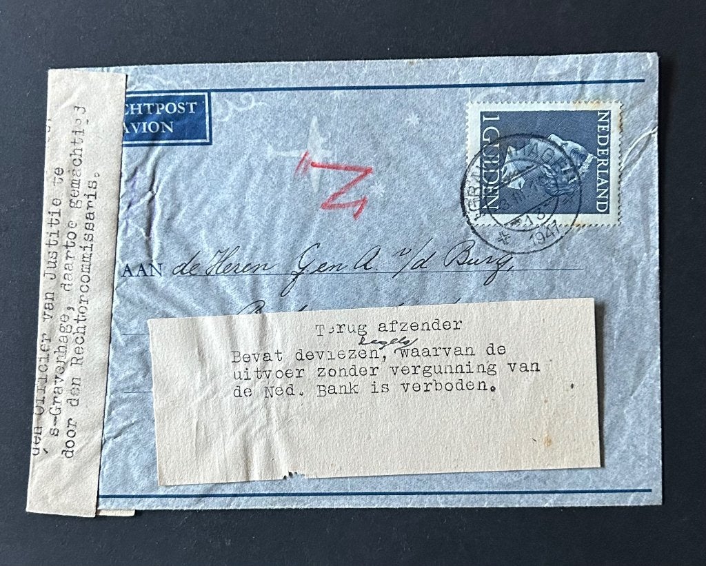 Unieke WO2 Deviezenbrief 1941 - Geopend door Justitie, Ophalen of Verzenden, Na 1940, Gestempeld