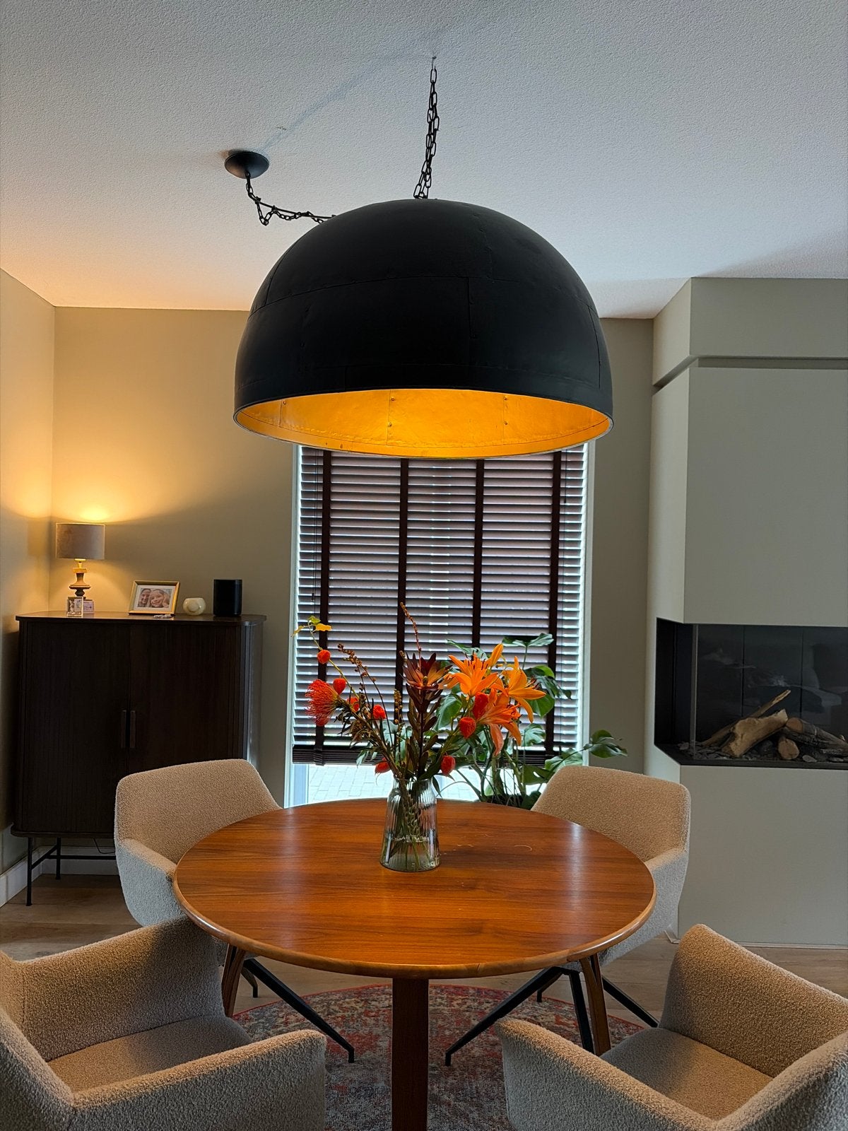 Grote industriële hanglamp, zwart met goudkleurige binnenkan, Huis en Inrichting, Ophalen, Zo goed als nieuw, Metaal, E27 (groot)