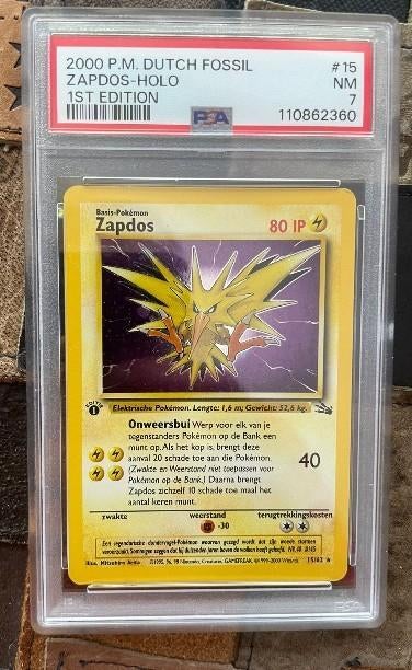 Zapdos #15 Holo 1st edition(dutch)PSA 7, Verzenden, Gebruikt, Losse kaart