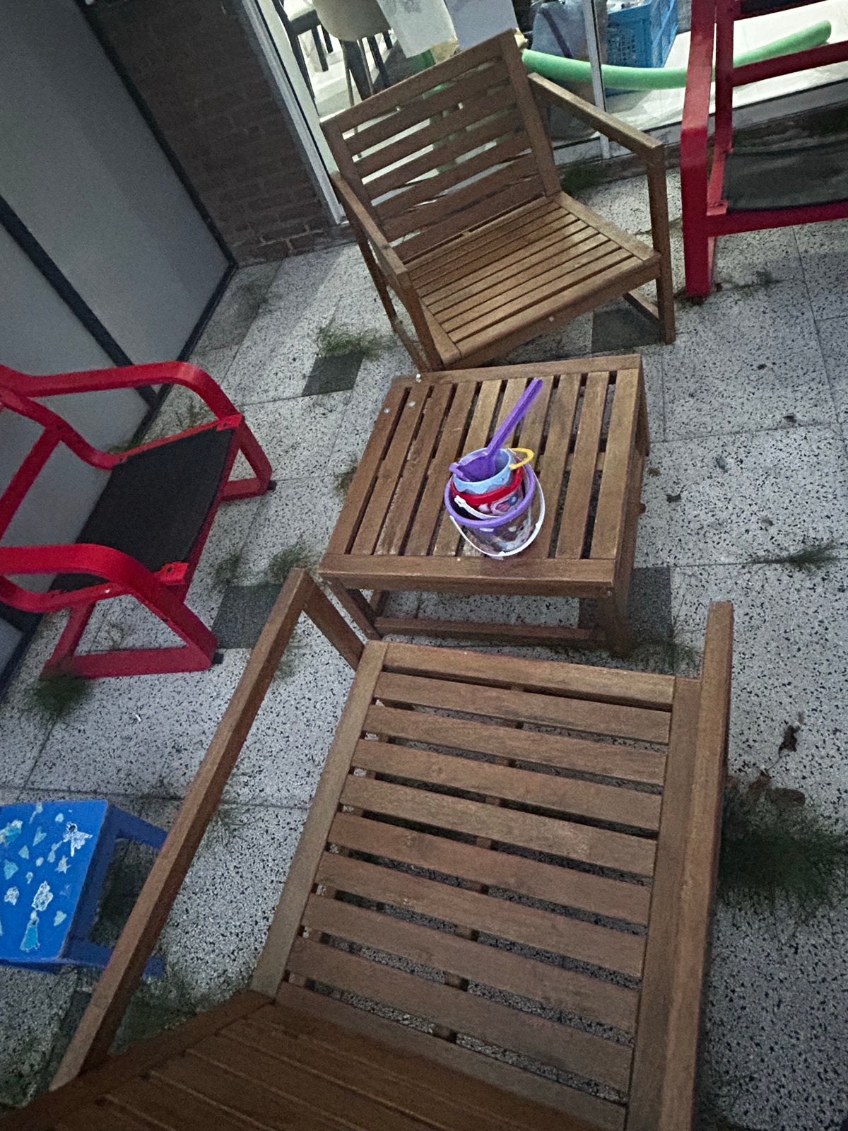 Ikea houten tuinset met twee stoelen en een bijzettafel, Tuin en Terras, 2 zitplaatsen, Gebruikt, Ophalen of Verzenden, Stoel