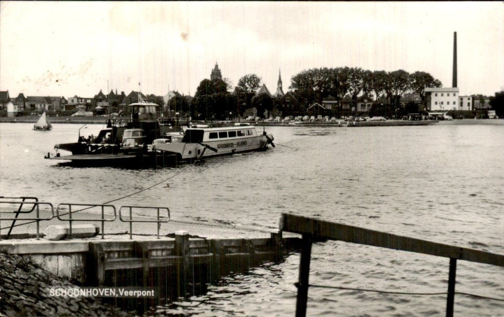 Schoonhoven - Veerpont - Oeverzicht, Ophalen of Verzenden, 1940 tot 1960, Gelopen, Zuid-Holland