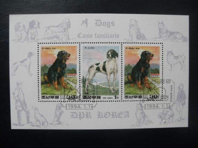 Postzegels honden Noord Korea 1994 - cat.w. € 3,60 (4), Ophalen of Verzenden, Gestempeld, Dier of Natuur