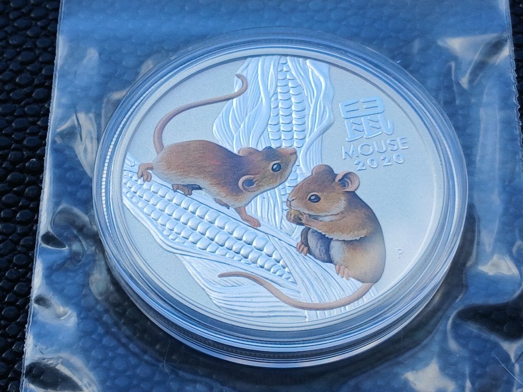 2020 Lunar 3 Mouse 1 oz zilver gekleurd, Postzegels en Munten, Munten | Oceanië, Ophalen of Verzenden, Zilver