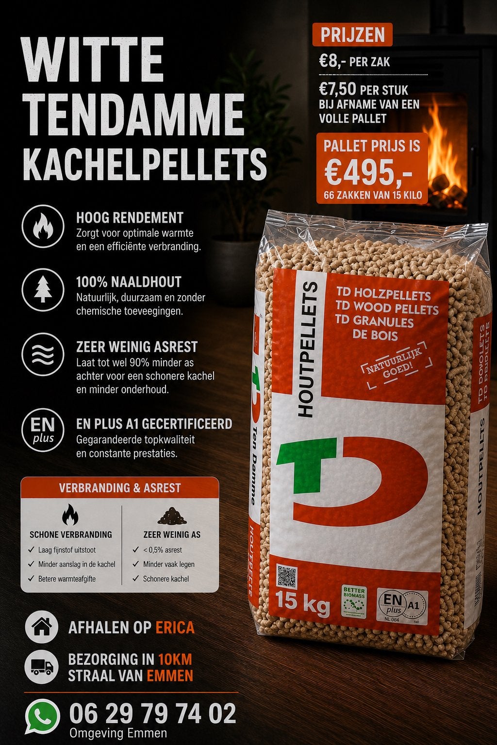 Witte kachelpellets – Ten Damme | ENplus A1, Ophalen