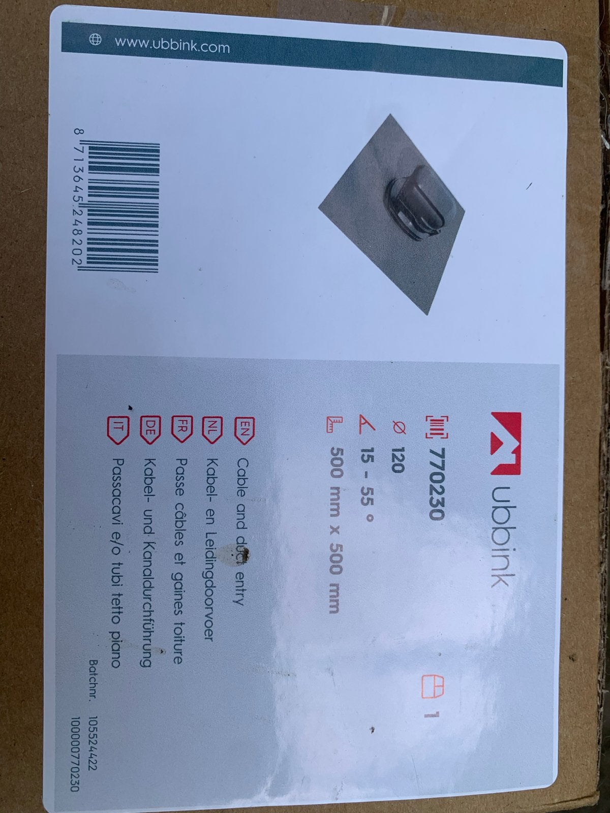 Ubbink Dakdoorvoer 15-55 voor kabel en leidingen - Nieuw, Ophalen of Verzenden, Nieuw, Overige merken, Overige typen