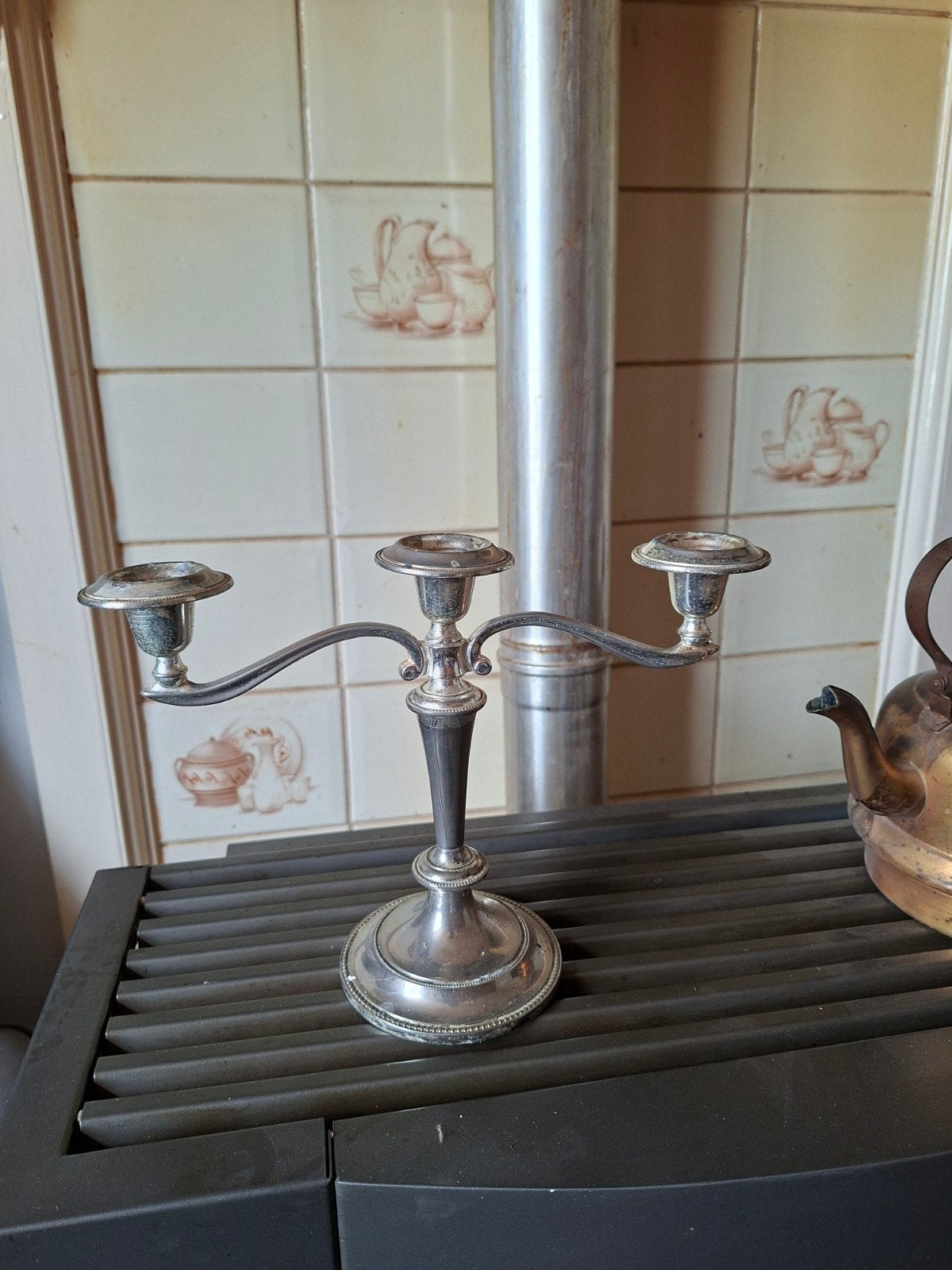 Antieke zilveren kandelaar met drie armen, Antiek en Kunst, Ophalen of Verzenden