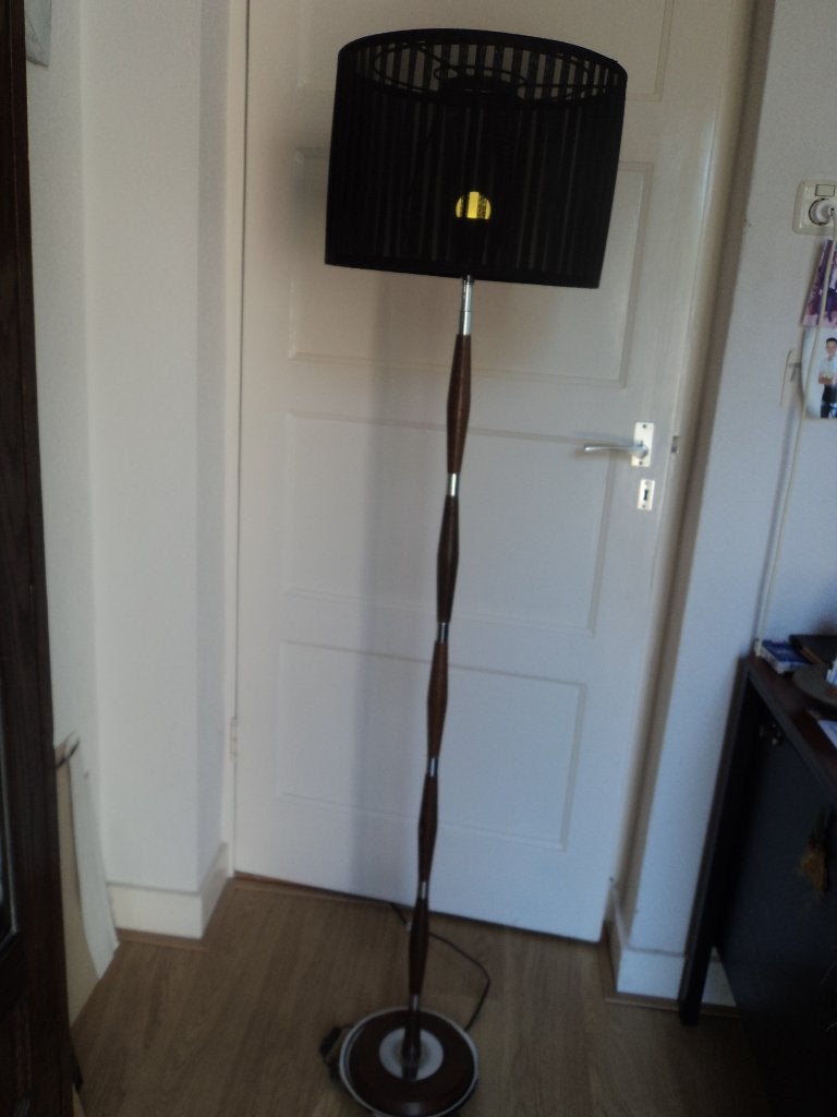 Vintage Vloerlamp massief eikenhout met chroom poot,, Ophalen, Huis en Inrichting