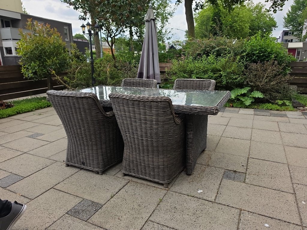 Pure Home Collection Tuinset 4 stoelen + tafel 180x80, Tuin en Terras, Ophalen, 4 zitplaatsen, Gebruikt, Wicker