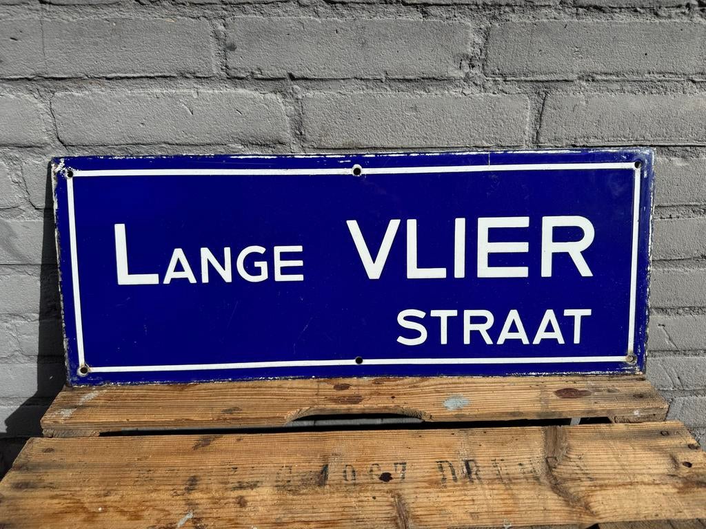 Emaille straatnaambord 'Lange Vlier Straat', Antiek en Kunst, Antiek | Emaille, Ophalen