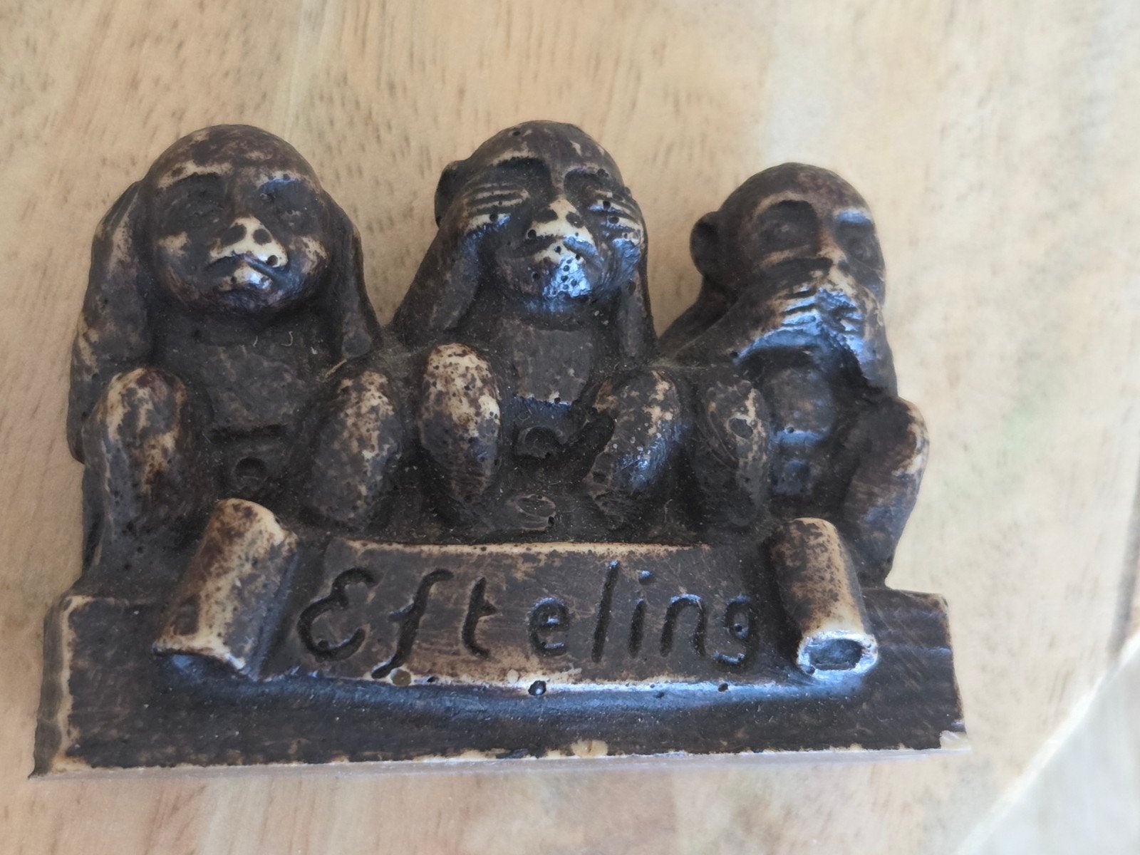 Efteling Beeldje Drie Wijze Apen (Horen Zien Zwijgen), Ophalen of Verzenden, Zo goed als nieuw, Beeldje of Poppetje