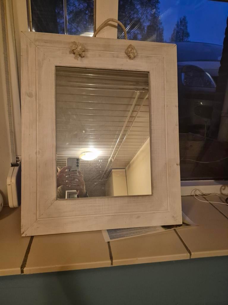 Houten raam spiegel met touw ophanging, Huis en Inrichting, Woonaccessoires | Spiegels, Gebruikt, 50 tot 75 cm, Minder dan 100 cm