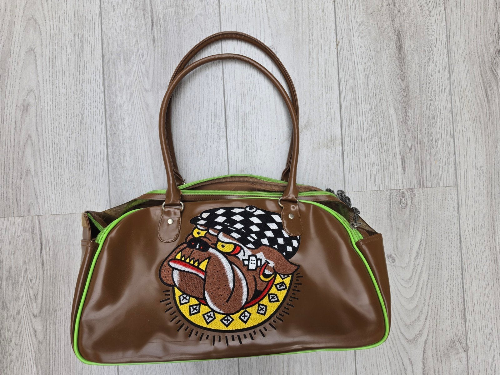 Ed Hardy hondendraagtas Bruin met Groene Details, Ophalen of Verzenden, Bruin, Schoudertasje