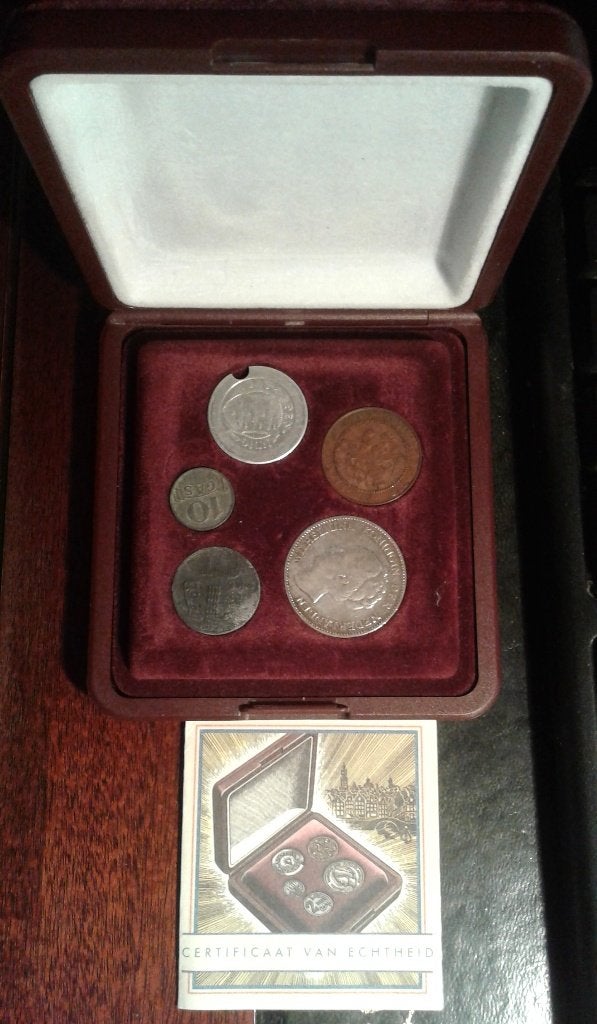 Gasmunten Set met Zilveren Gulden Wilhelmina, Postzegels en Munten, Setje, Zilver, Koningin Wilhelmina, Overige waardes