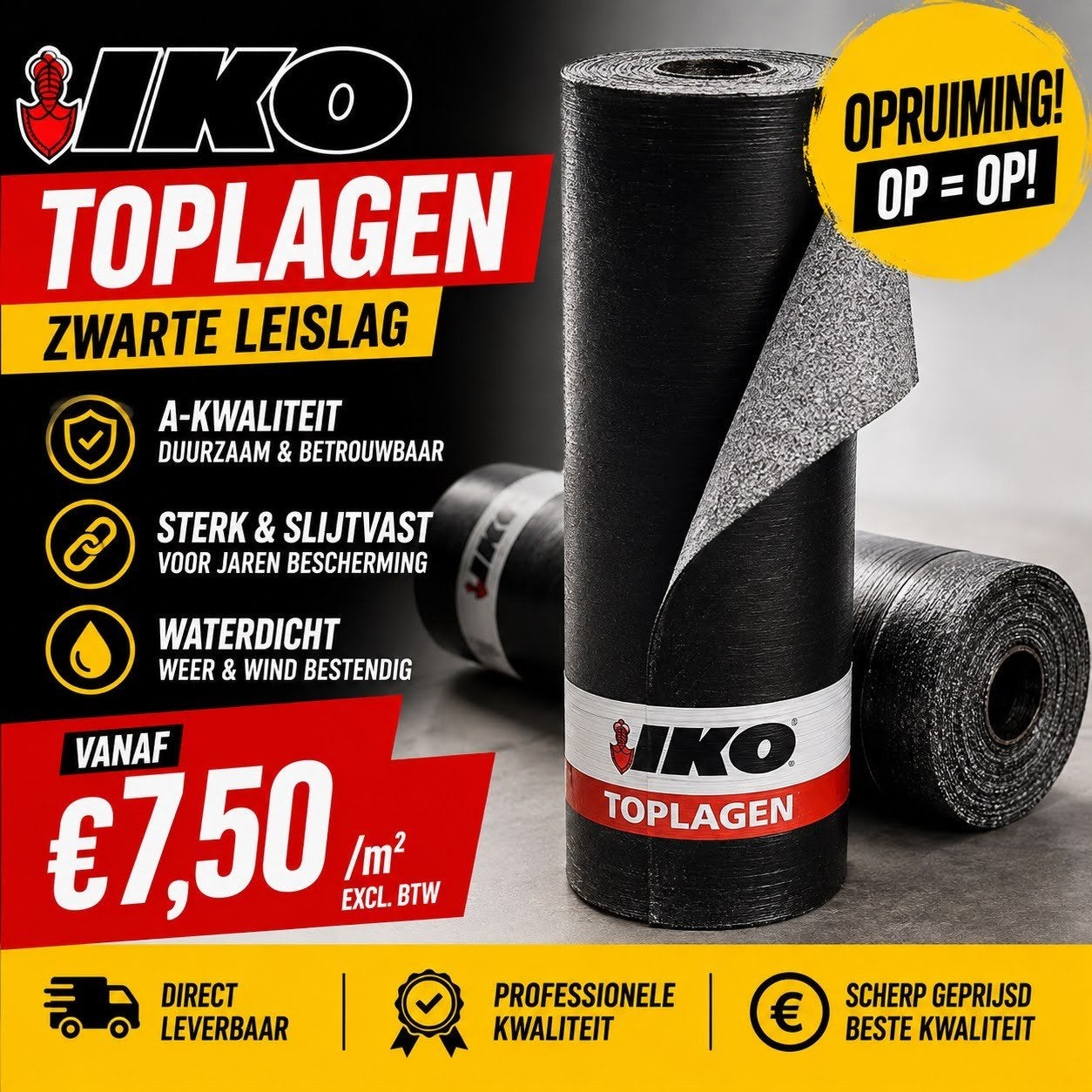OPRUIMING – A-KWALITEIT IKO TOPLAGEN vanaf €7,50 per m²!, Ophalen, Overige materialen, Zwart, Nieuw