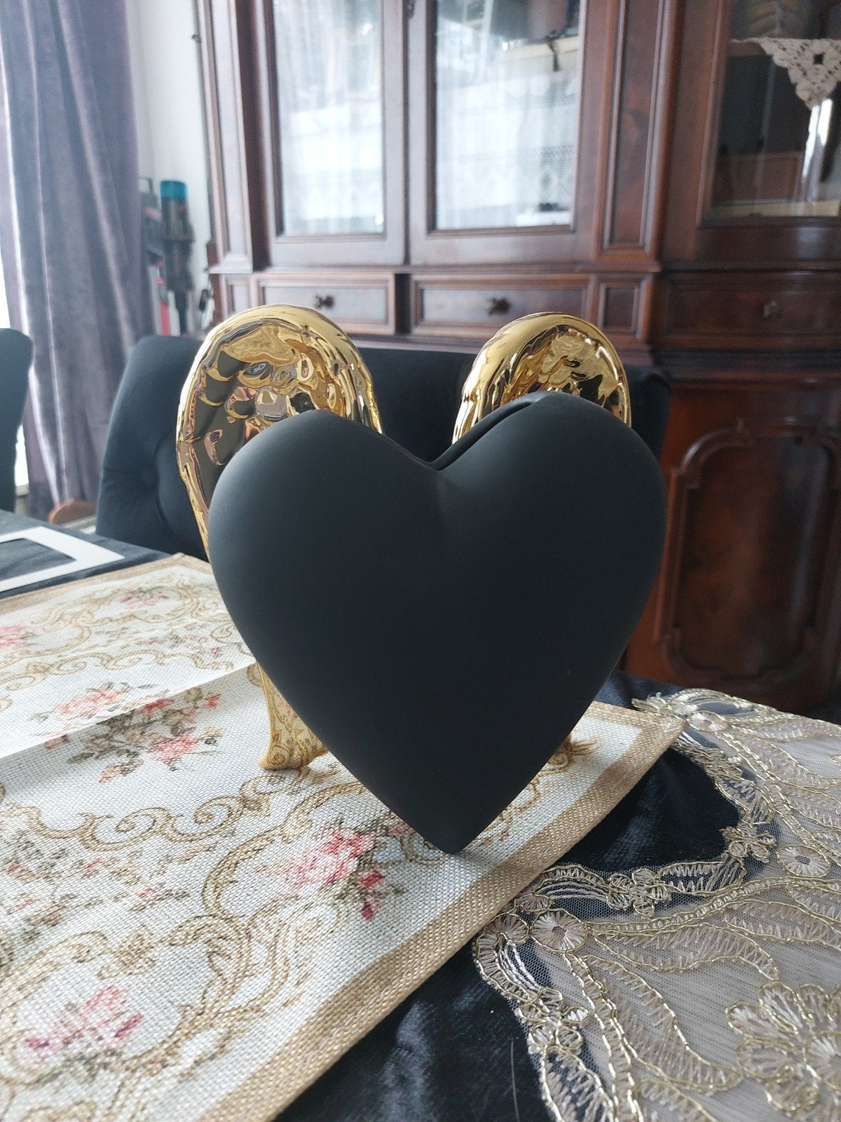 Design vaas hart met gouden vleugels, Ophalen, Overige materialen, Zwart, Zo goed als nieuw