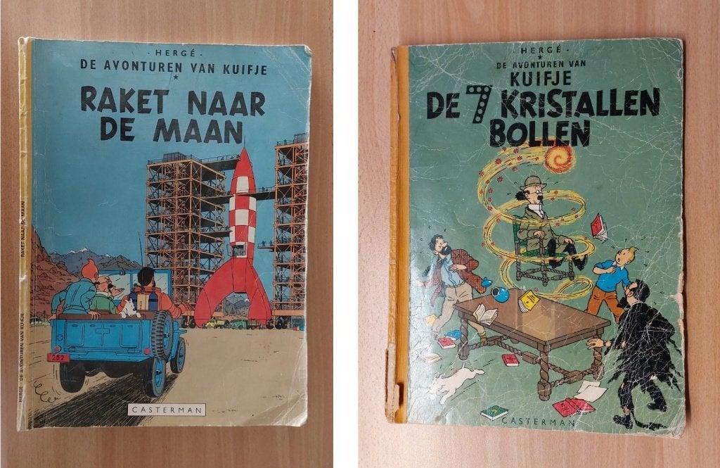 2 Kuifje strip. De 7 kristallen bollen en Raket naar de maan, Boeken, Gelezen, Ophalen of Verzenden, Meerdere stripboeken, Herge